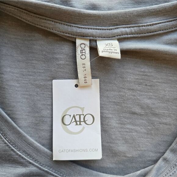 M Cato Gray Side Cinch Tie Top Shirt NWT Womens Size XS Short Sleeve Oversized - Picture 9 of 10